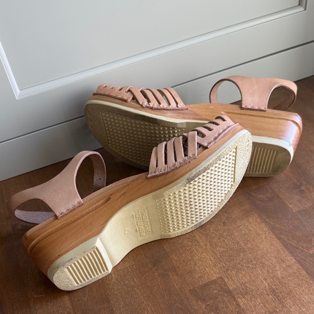 Troentorp Swedish clogs Anna tan leather wood Wedge Sandals - Picture 7 of 8